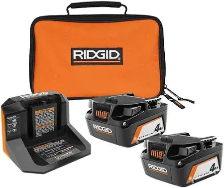 RIDGID 18-Volt Lithium-Ion Battery Starter Kit with Charger and Bag