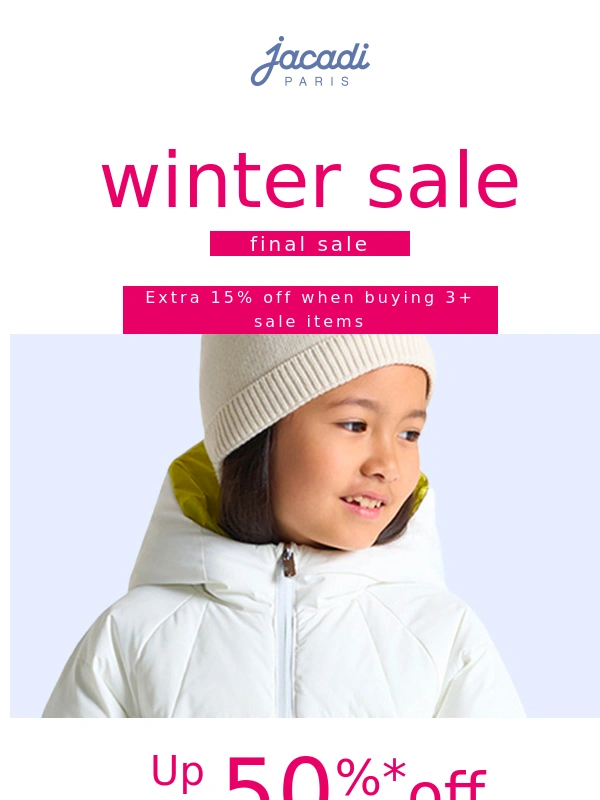 Jacadi - EXTRA 15% OFF sale? Refresh their wardrobe for the new season!