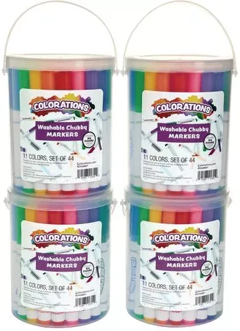 Colorations 4 Chubby Marker Buckets, 44 in each, 176 total, 11 colors
