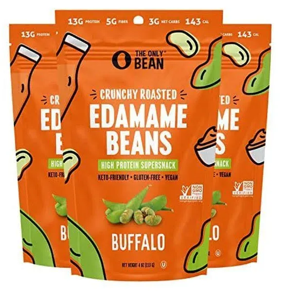 The Only Bean - Crunchy Roasted Edamame Beans (Buffalo), Keto Snacks, Healthy Snacks For Adults and Kids, Low Carb High Protein Snacks, Low Calorie