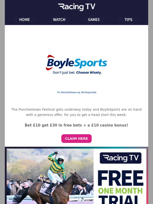 Racing TV - Get £40 in free bets with BoyleSports for the Punchestown Festival