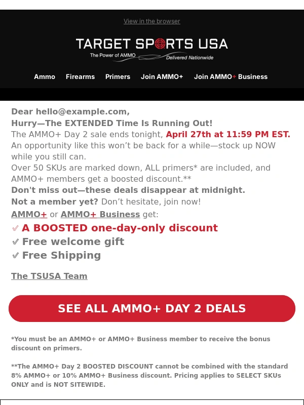 Target Sports USA - ? Final Hours: AMMO+ Day 2 Ends at 11:59 PM EST