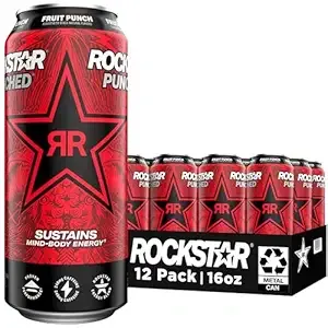 Rockstar Punched Energy Drink, Fruit Punch, 16 Fl Oz (Pack of 12) (Packaging May Vary)