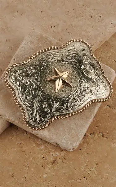 AndWest Men's Scalloped Lone Star Etched Belt Buckle