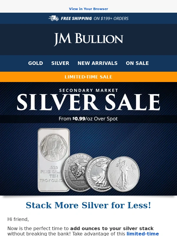 JM Bullion - SILVER SALE ALERT ? Up to 75% Off Premiums