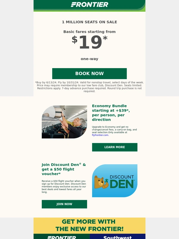 Frontier Airlines - 1 MIL SEATS ON SALE from $19 - Limited time only! ✈️