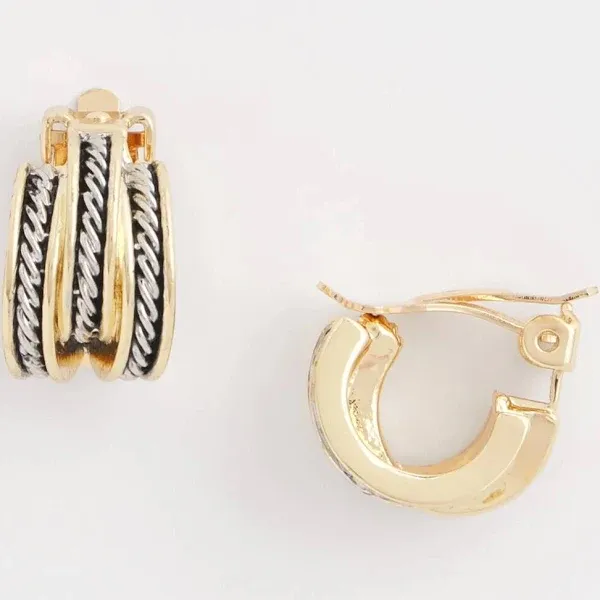 Chico's Women's No Droop Mixed-Metal Clip-On Hoop Earrings