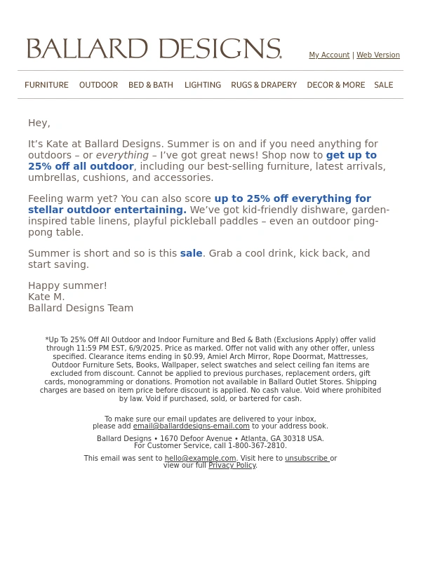 Ballard Designs - Update your outdoor space at up to 25% off now