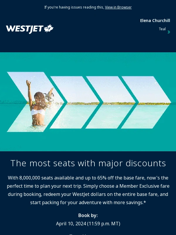 WestJet - 8,000,000 seats on sale for Rewards members only
