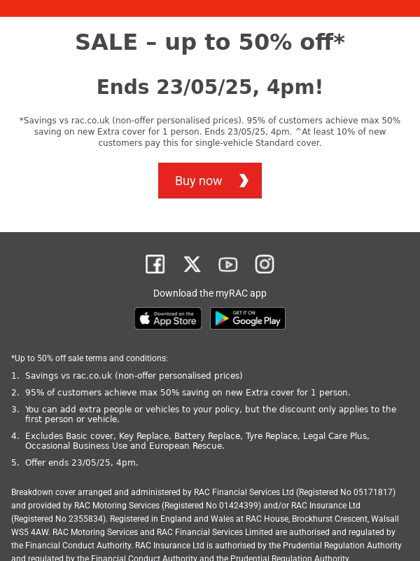 RAC - Last chance - save on breakdown cover before the bank holiday