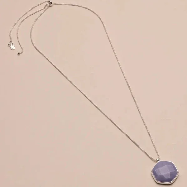 Lucky Brand Women's Sterling Silver Hexagon Stone Pendant Necklace