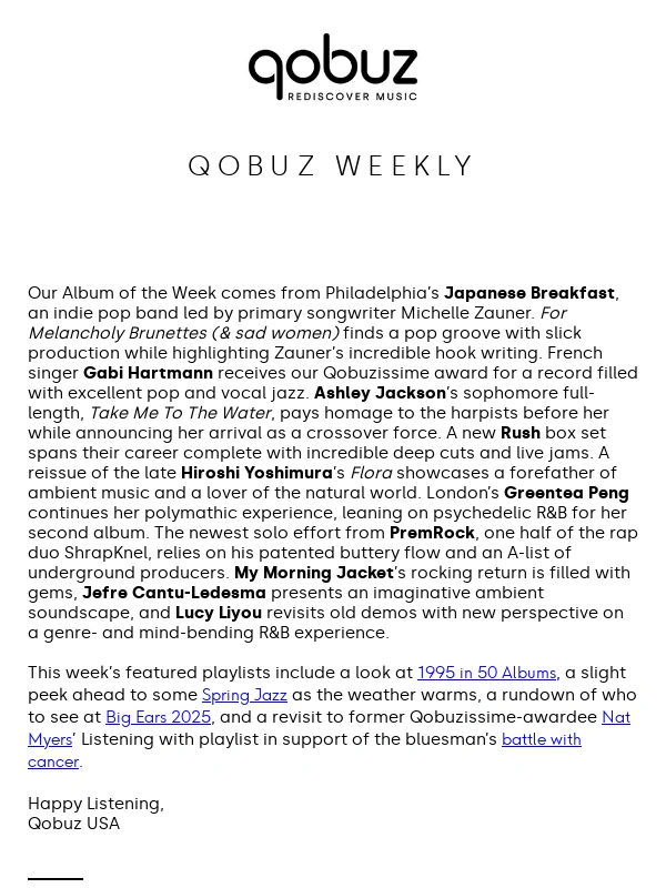 Qobuz - New releases from Japanese Breakfast,Ashley Jackson,Gabi Hartmann,Rush and more