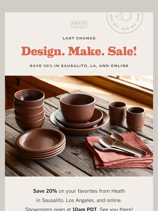 Heath Ceramics - Last Chance: Save 20%