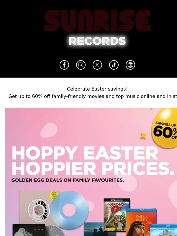 Sunrise Records - Hoppy Easter ? Up to 60% off Music & Movies