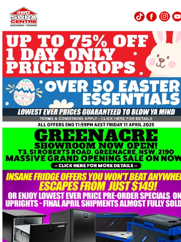 4WD Supacentre - ? Up To 75% Off 1 Day Only Price Drops ? Over 50 Easter Essentials
