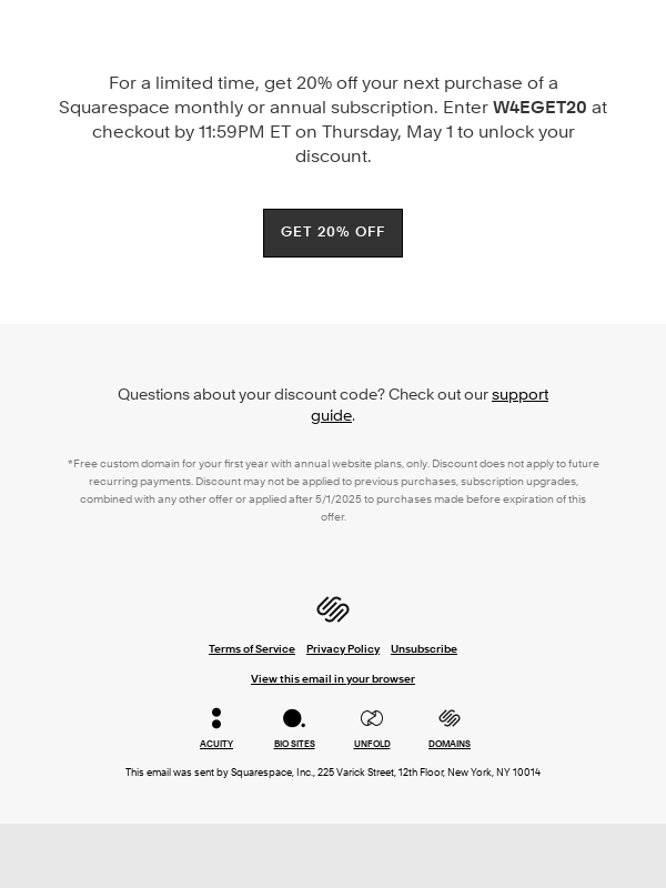 Squarespace - Get 20% off your website and a free domain