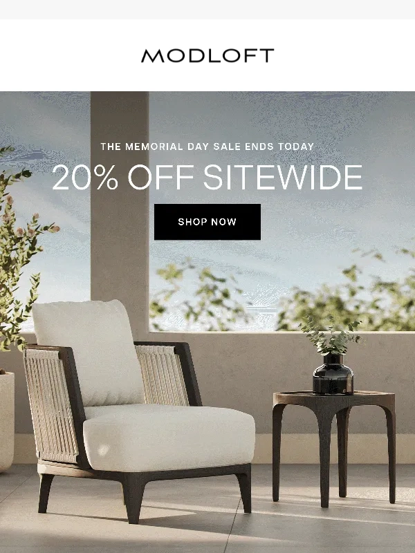 Modloft - The last day to enjoy 20% off site-wide during our exclusive Memorial Day Sale