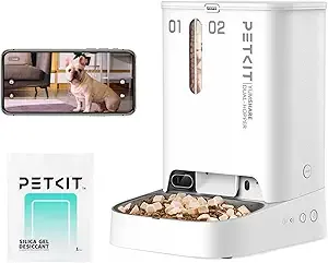 PETKIT Automatic Cat Dog Feeder with Camera, AI-Powered Motion Capturing, 1080P HD Video with Night Vision, 2.4G WiFi Pet Feeder with 2-Way Audio, Dual Hopper Pet Food Dispenser with Desiccant
