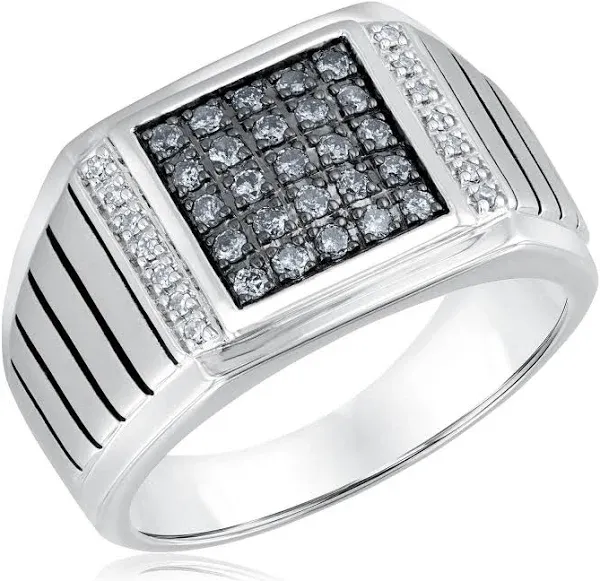 Sterling Silver 3/8ctw Diamond and Grey Diamond Ring for Men