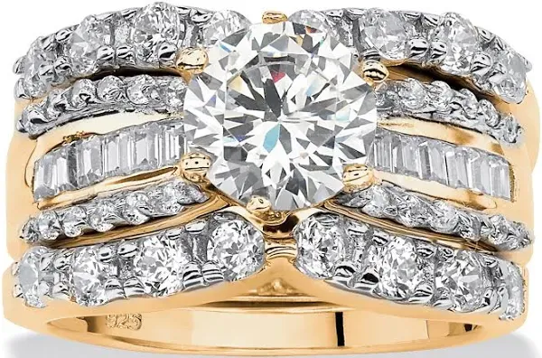 3 Piece 5.62 TCW Round Cubic Zirconia Bridal Ring Set in 18k Gold-plated Sterling Silver Women's PalmBeach Jewelry