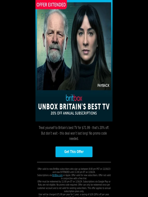 BritBox - Offer extended: save 20% off today