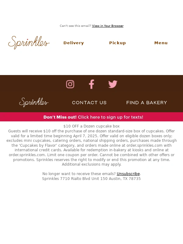 Sprinkles - $10 Off a Dozen = The Weekend Just Got Sweeter