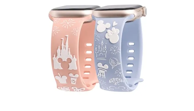 BEEXI 2 Packs Cartoon 3D Raised Band Compatible with Apple Watch Band 42/41/40/38mm Women Two-Tone Cute Silicone Strap for iWatch SE Series 10/9/8/7/6/5/4/3/2/1/Ultra(1/2) Pink/Sky Blue
