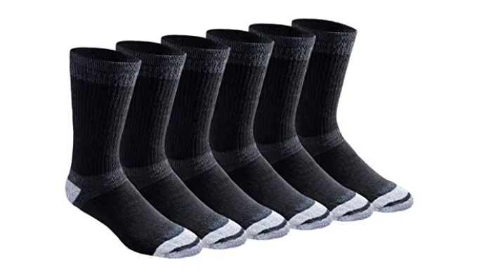 Dickies Mens Dri-Tech Moisture Control Max Full Cushion Crew Socks, Available in M-XL (6, 12, Black (6 Pairs), X-Large