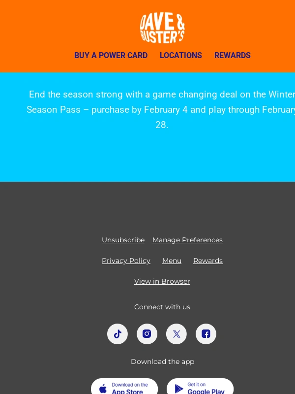 Dave and Busters - End of Season Sale