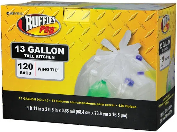 Ruffies Pro 13 Gal Tall Kitchen Bags Wing Ties 120 PK