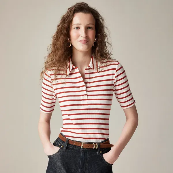J.Crew Premium Rib Short-Sleeve Polo Shirt in Stripe