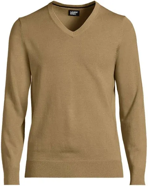 Lands' End Men's Fine Gauge Cotton V-Neck Sweater