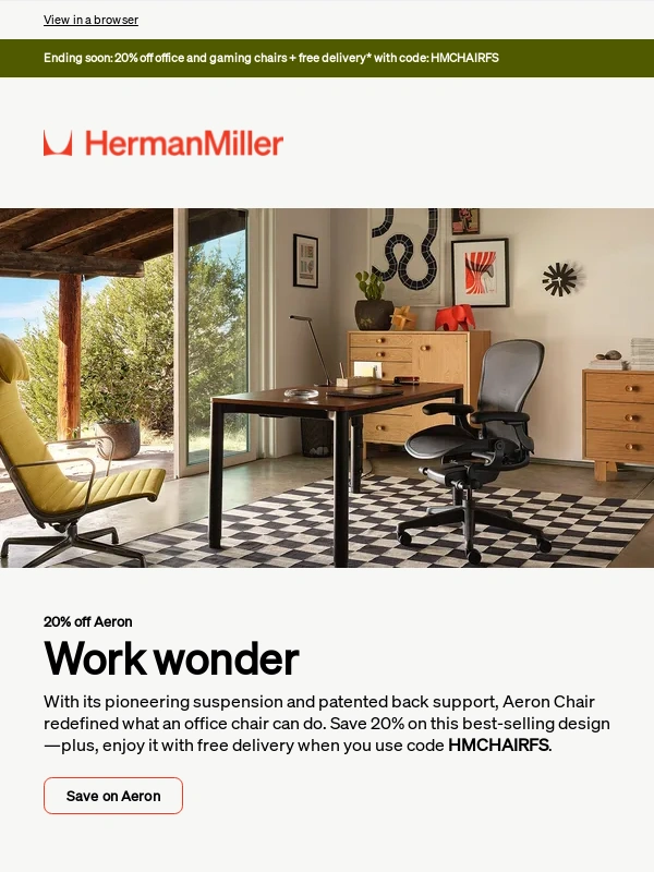 Herman Miller - Save 20% on Aeron Chair before our sale ends