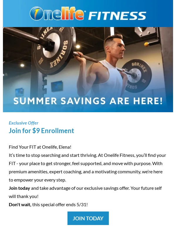 Onelife Fitness - : Find Your FIT and Save! ? Join for $9