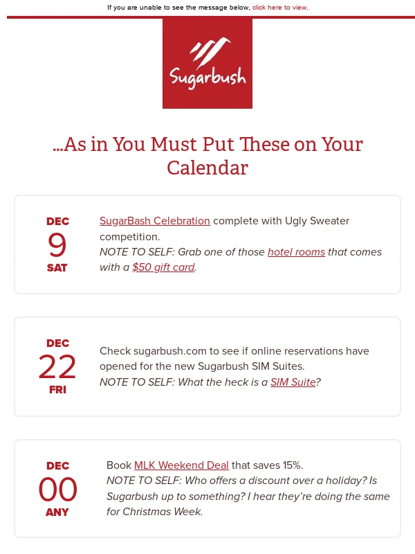 Sugarbush - Calendar Musts…