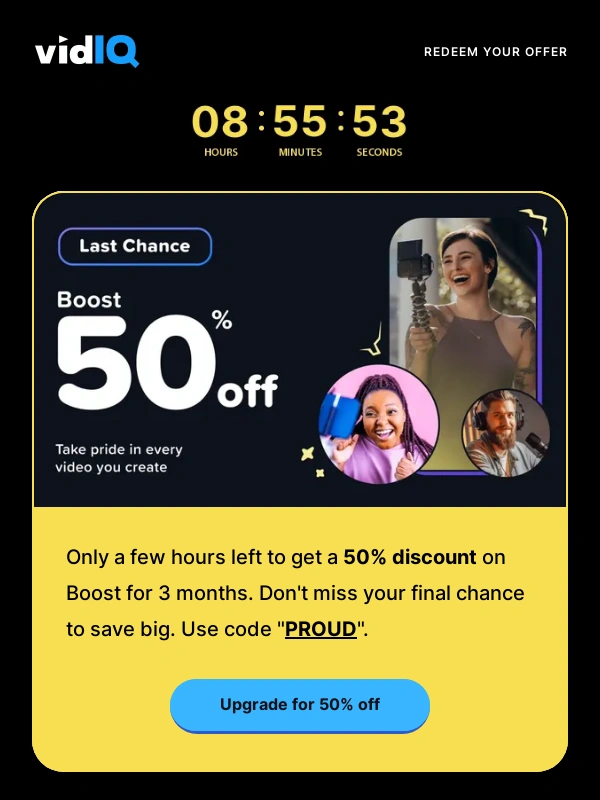 vidIQ - ⏰ Last chance for 50% off Boost
