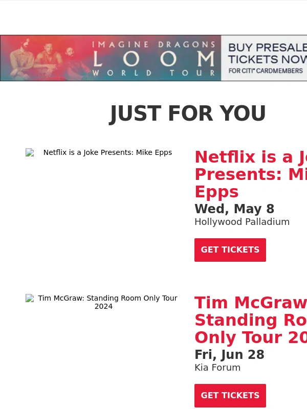 Live Nation - Your Upcoming Concert Lineup: Mike Epps,Tim McGraw,AJR