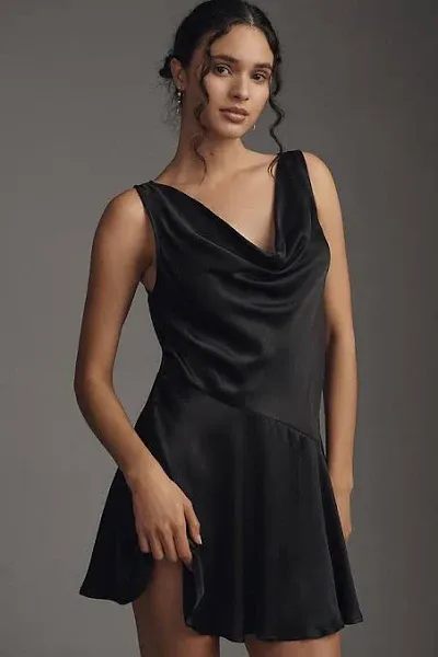 Anthropologie Cowl-Neck Satin Mini Dress