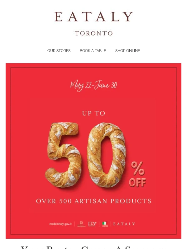 Eataly - Celebrate Summer With Up To 50% OFF On Artisan Italian Products