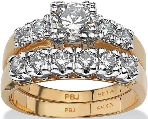 PalmBeach Jewelry 18K Gold-Plated Round CZ Bridal Ring Set