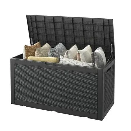 Bifanuo 100 Gallon Deck Box Lockable Resin Outdoor Storage Box Waterproof Outdoor Container for Patio Furniture Cushions, Pillow