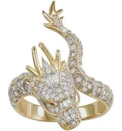 14K Gold Plate Sterling Silver CZ Dragon Ring