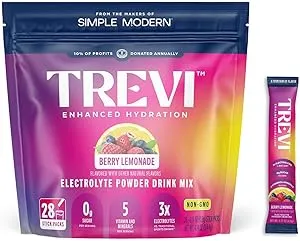 Trevi™ - Sugar Free Electrolytes, Drink Mix Hydration Powder Packets, 28 Count, Berry Lemonade