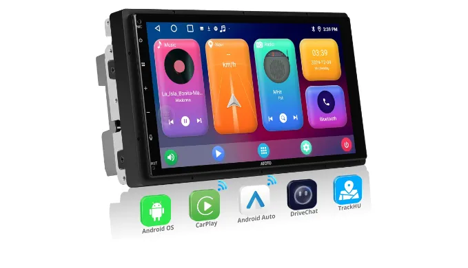 A5LG2B7T Double DIN Car Stereo, 7″ HD Touchscreen, Supports CarPlay & Android Auto, 2GB + 32GB TF Card, Bluetooth & WiFi, Built-in GPS Navigation, DSP Audio Technology for Superior Sound Quality