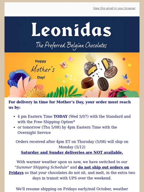 Leonidas - URGENT: Mothers' Day Delivery Ends Soon!