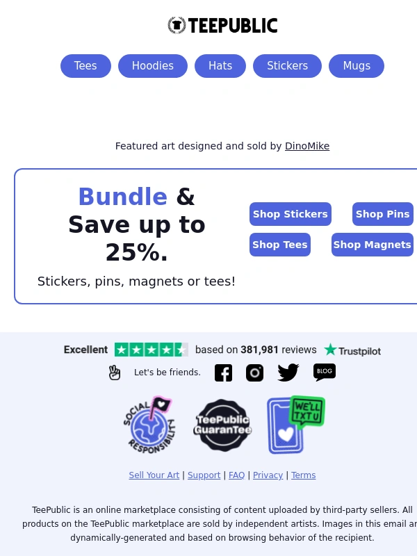 Teepublic - Only When You Bundle: 15% Off & Free Shipping on 5+ Tees