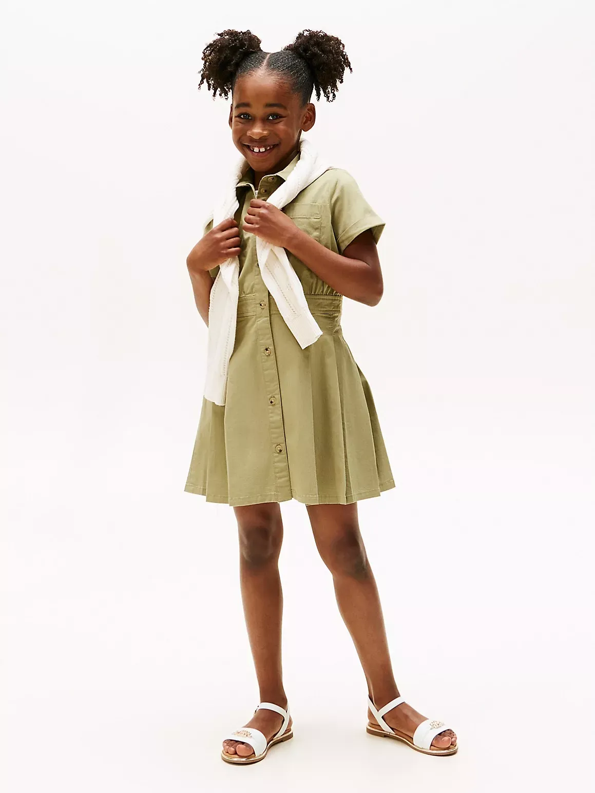 Tommy Hilfiger Girls' Kids' Pleated Stretch-Cotton Chino Dress - Green -