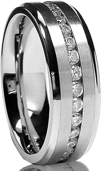 Metal Masters 7MM Men's Eternity Titanium Ring Wedding Band with Cubic Zirconia CZ Size
