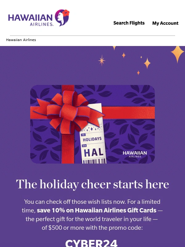Hawaiian Airlines - A jolly gift card deal for you