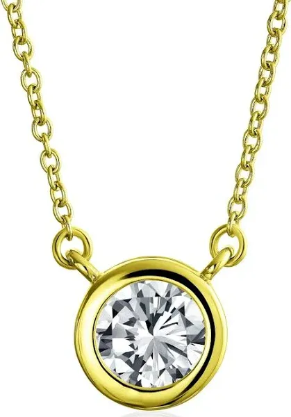 Bling Jewelry Womens Classic Cubic Zirconia 2CT Round CZ Bezel Set Pendant Necklace Sterling Silver